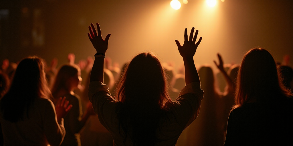 a group of people standing in a room with their hands up in the air and clapping to the crowd, Ada G