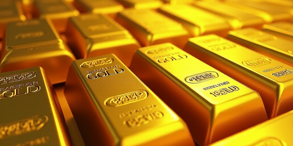 a large amount of gold bars are stacked together in rows and stacked on top of each other, with the