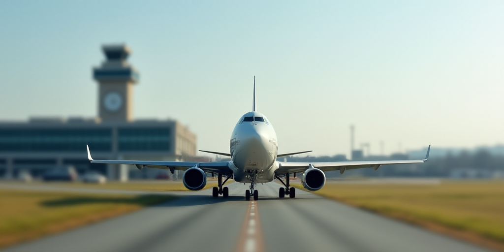 a large jetliner sitting on top of an airport runway next to a building with a clock on it, Ei-Q, tu