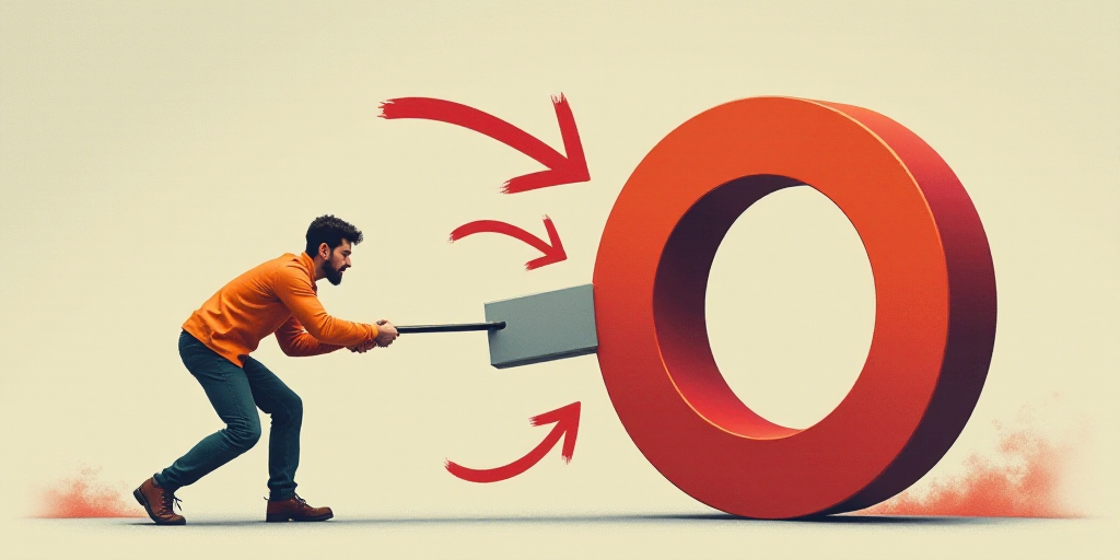 a man pushing a giant magnet with a giant magnet on it's side, with arrows pointing to it, Avgust Č