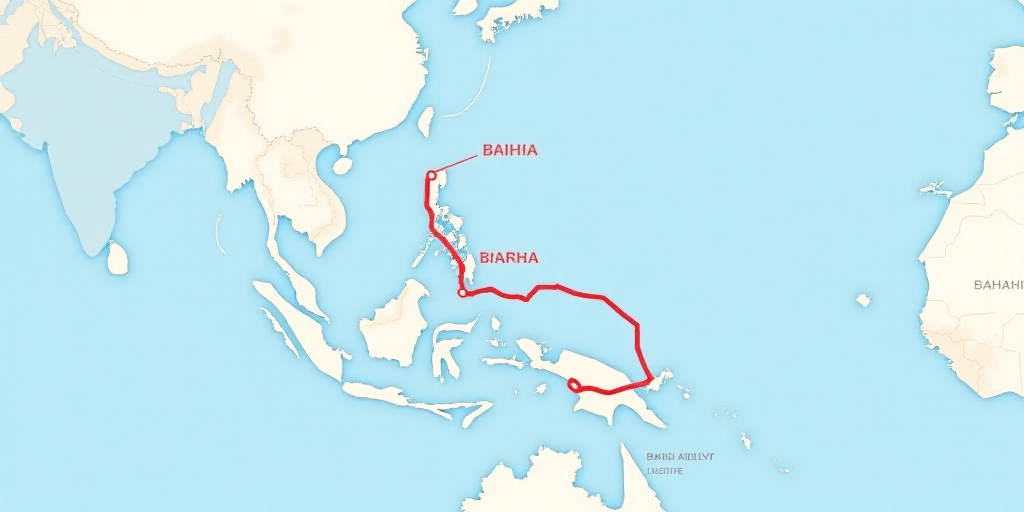 a map of the tropical region of the philippines with a red line indicating the location of the major