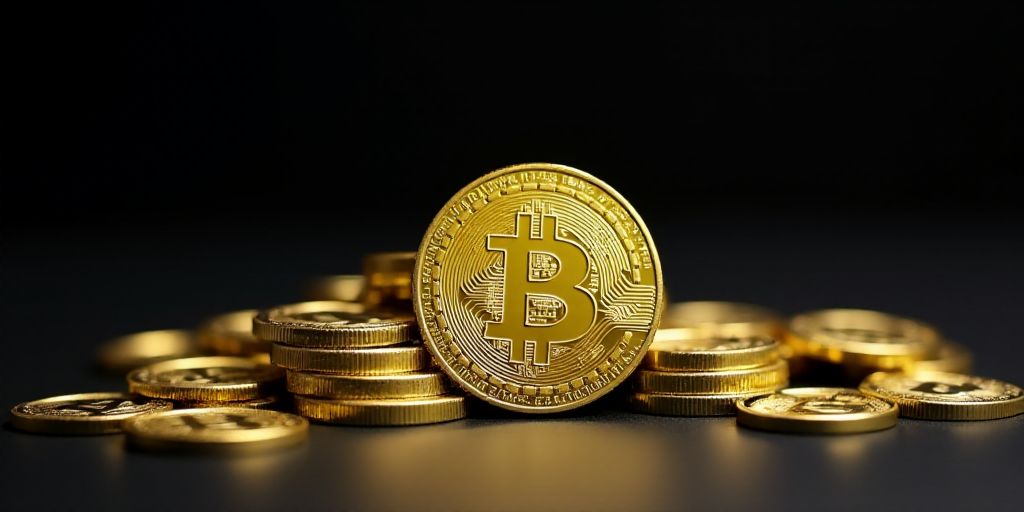 a pile of coins with a gold coin on top of it and a black background with a white and gold coin, Aqu