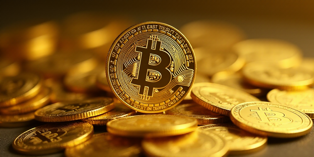 a pile of gold bitcoins sitting on top of each other in a pile of gold coins,, Andries Stock, 16k, a