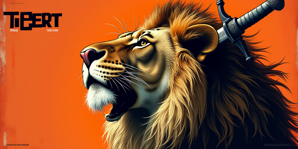 a poster for a concert with a lion and a sword on it's head and a text that reads, tiger, the creato