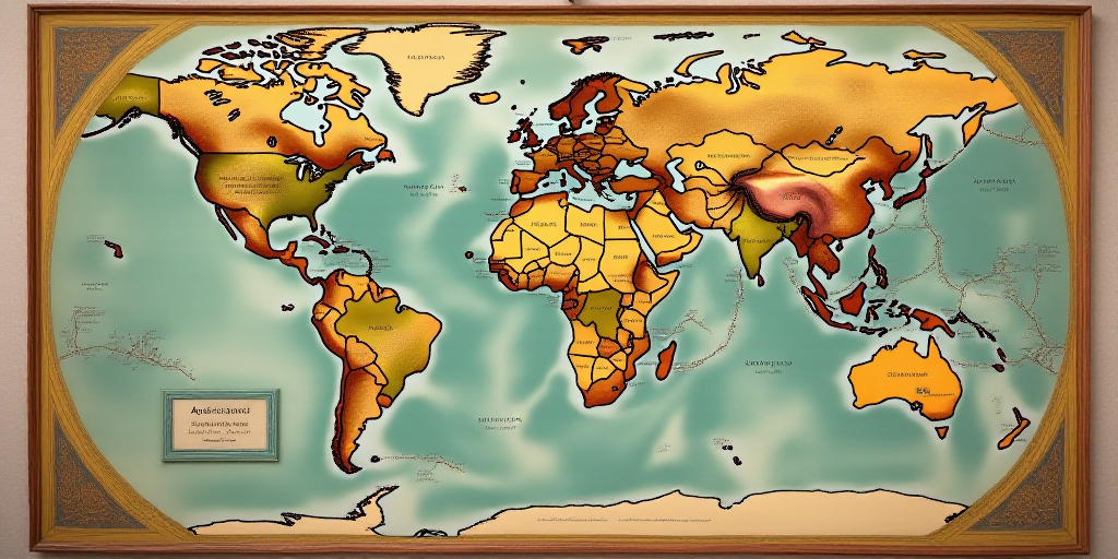 a poster with a bunch of different things on it, including a map and a flag, and a map of the world,