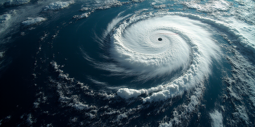a satellite image of a storm in the ocean with a red line indicating the path of the storm to the le
