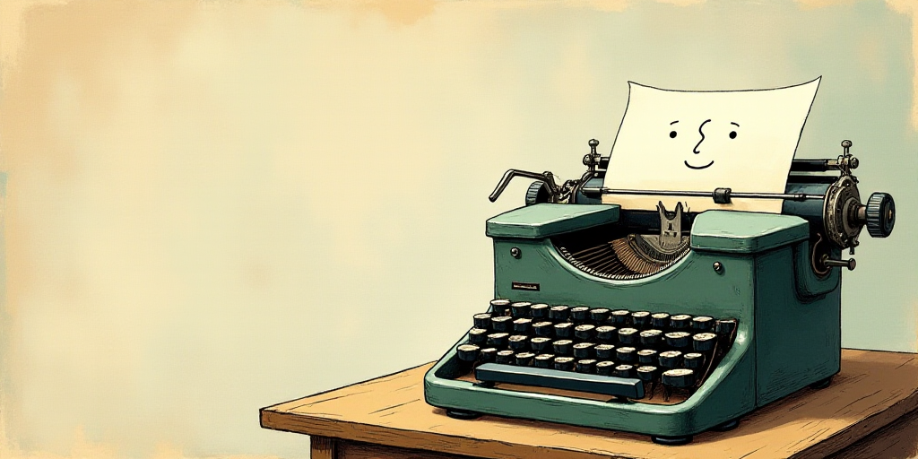 a typewriter with a face drawn on it and a caption for the words opinion and a question, Edward Otho