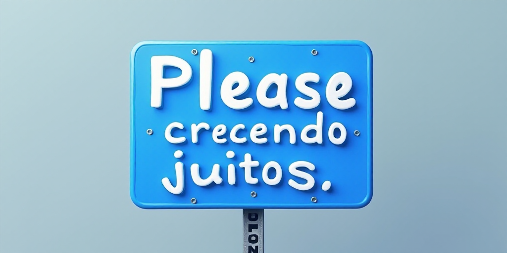 a blue and white sign that says please for creciendo juitos with a blue square, Federico Uribe, beha