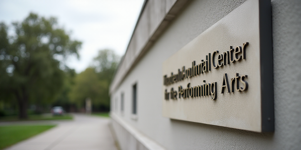 a building with a wall with a sign on it that says the kennedy memorial center for the performing ar
