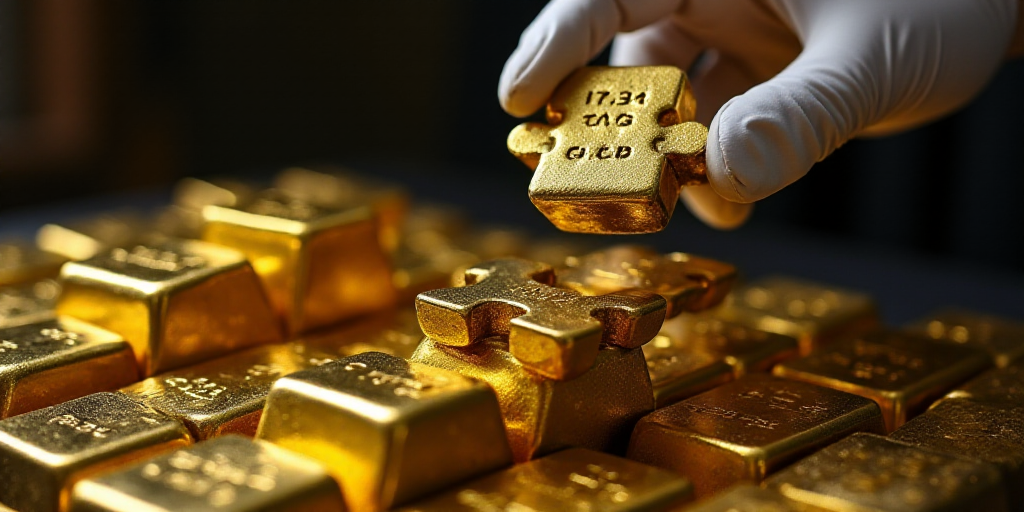 a bunch of gold bars are on a table with a gloved hand holding one of them up to the camera, Enguerr