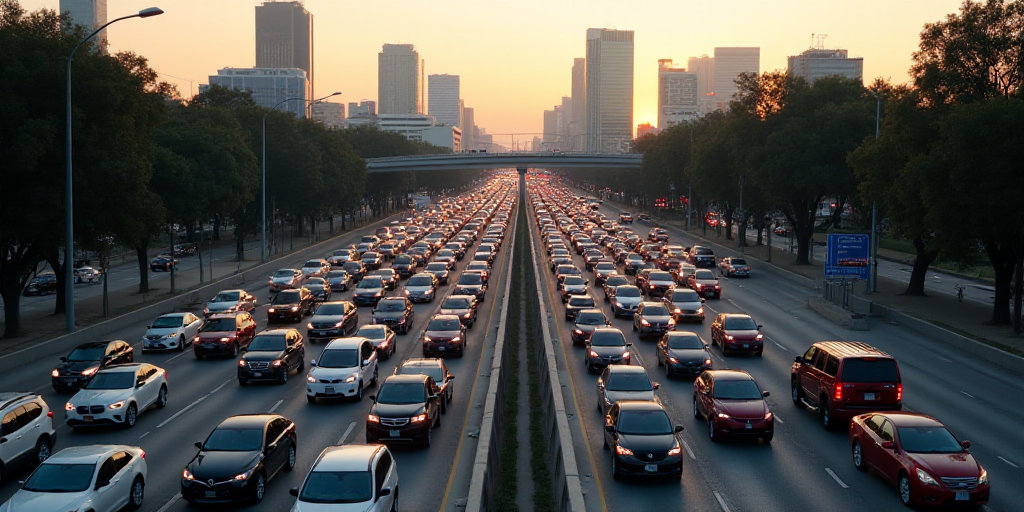 a bunch of traffic is backed up on a highway in the city of los angeles, california, usa, Ceferí Ol
