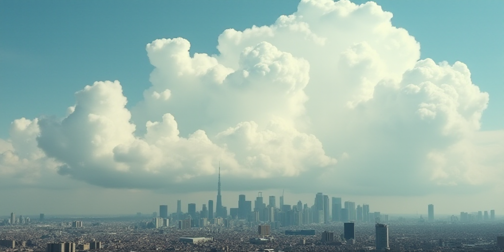 a city skyline with a lot of clouds in the sky and a few buildings in the distance with a few buildi