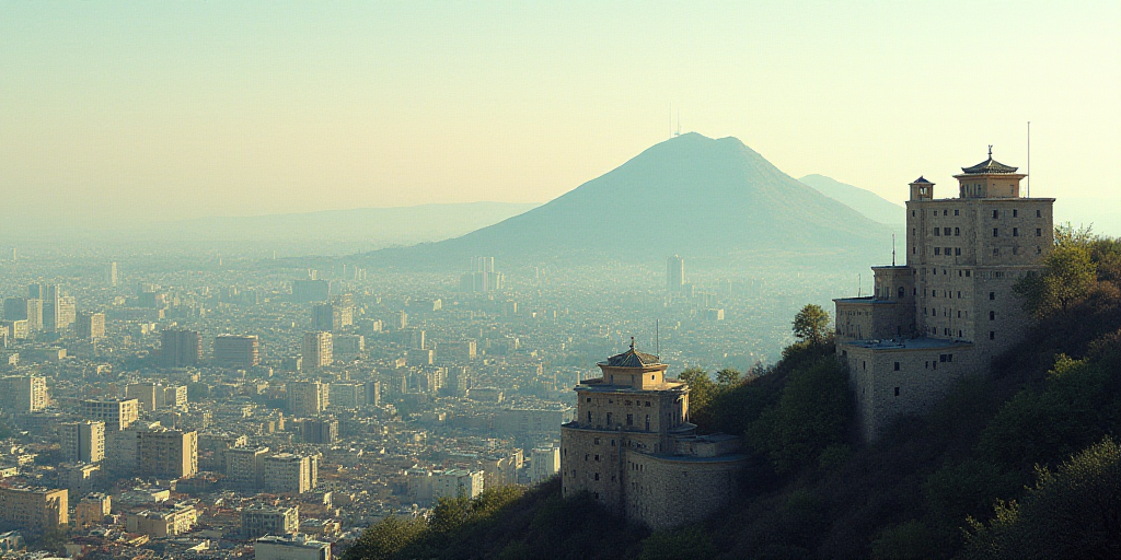 a city with a hill in the background and a few buildings on the hill side in the foreground, Bracha