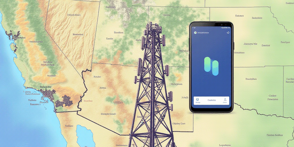 a collage of a map, a cell phone tower, and a cell phone with a blue and white logo, Eddie Mendoza,