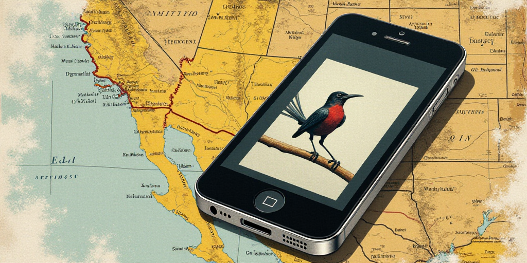 a collage of a map, a cell phone, and a cell phone with a picture of a bird on it, Eddie Mendoza, bl