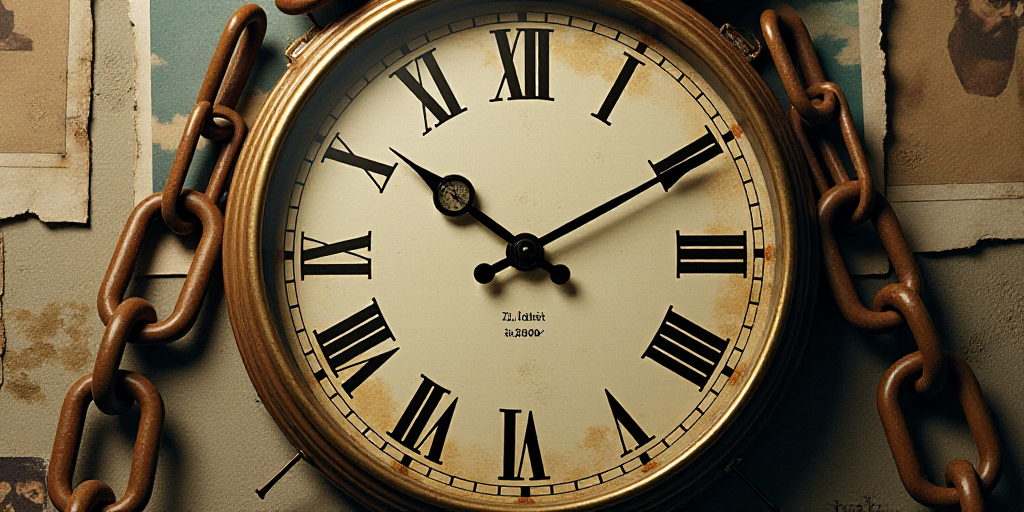 a collage of photos with a clock and chains in the foreground and a man in the background, Bourgeois