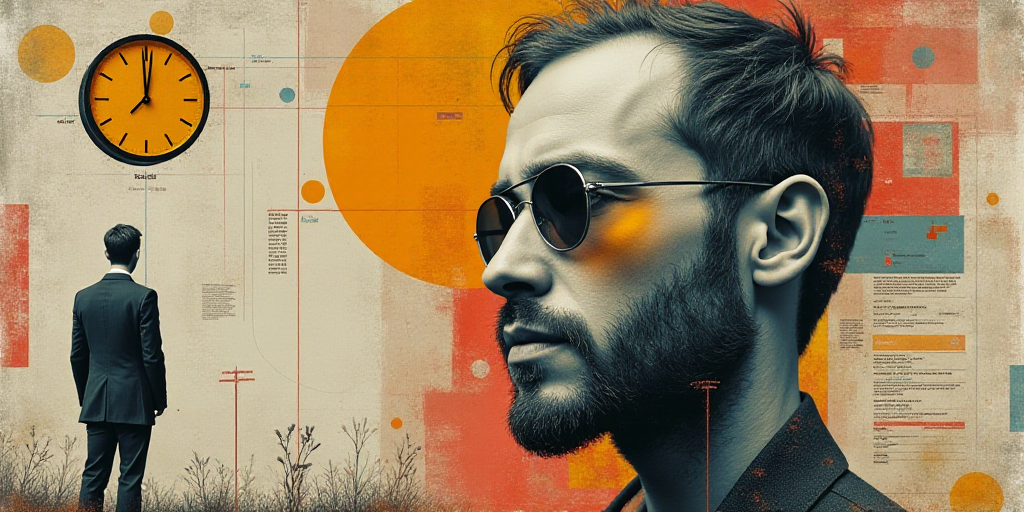 a collage of photos with a man and a clock and a calendar with a list of tasks on it, Dave Arredondo