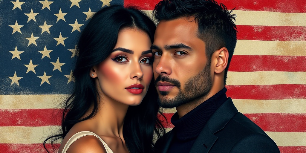a collage of two people and a flag of the united states and a picture of a woman and a man, Araceli