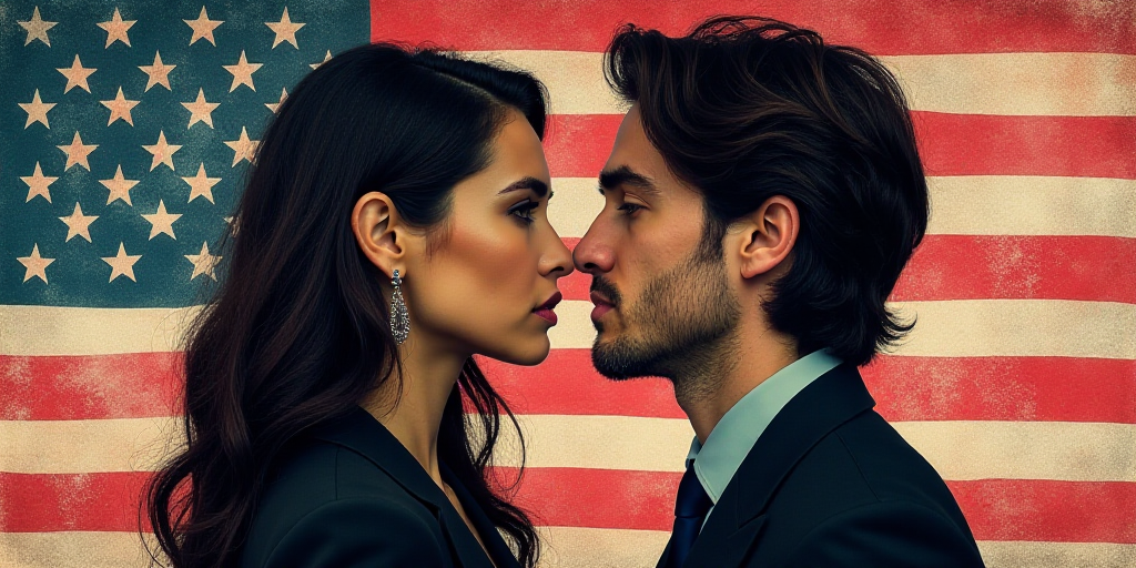 a collage of two people and a flag of the united states and a picture of a woman and a man, Araceli