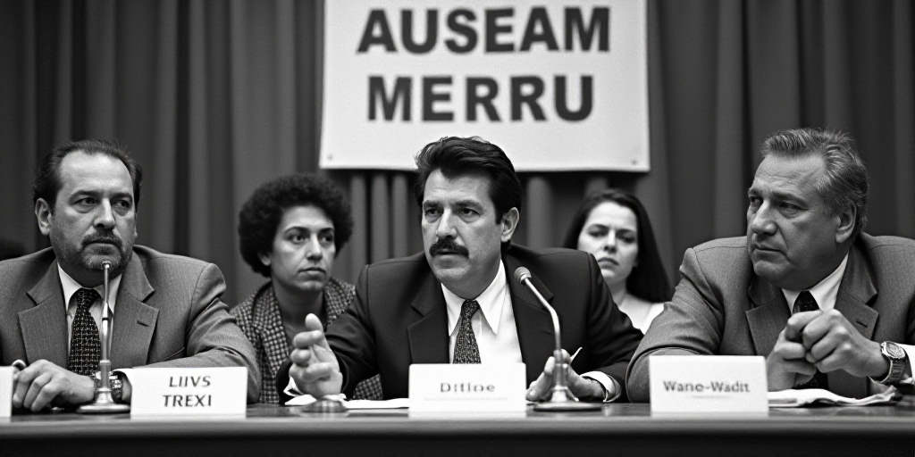 a group of people sitting at a table with microphones in front of them and a sign behind them, David