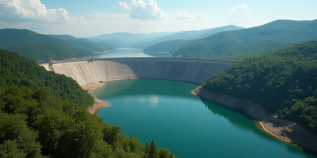 a large dam with a large body of water in front of it and a large body of water in the middle of the