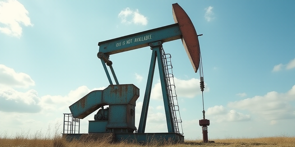 a large oil pump with a sky background behind it and a sign on the side of it that says, oil is not