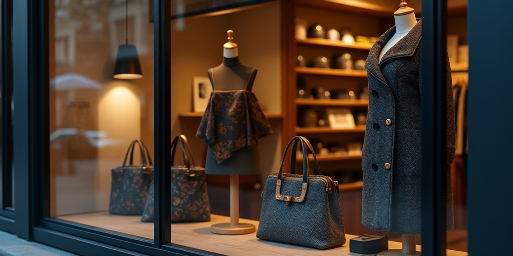 a logo for a company that sells accessories and accessories for sale in the store's storefront windo