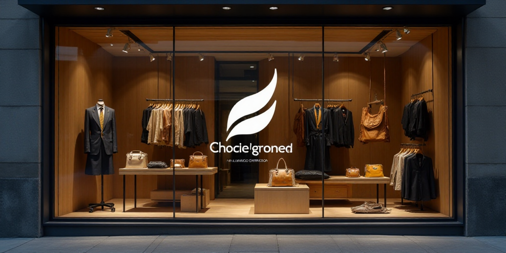 a logo for a company that sells accessories and accessories for sale in the store's storefront windo