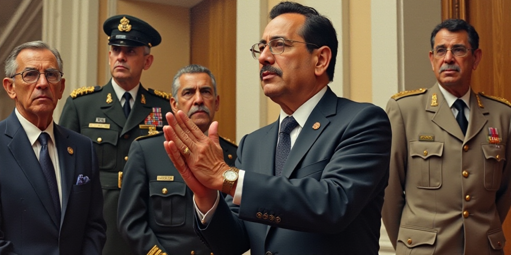 a man in a suit and tie clapping while others watch from behind him and a man in uniform stands in t