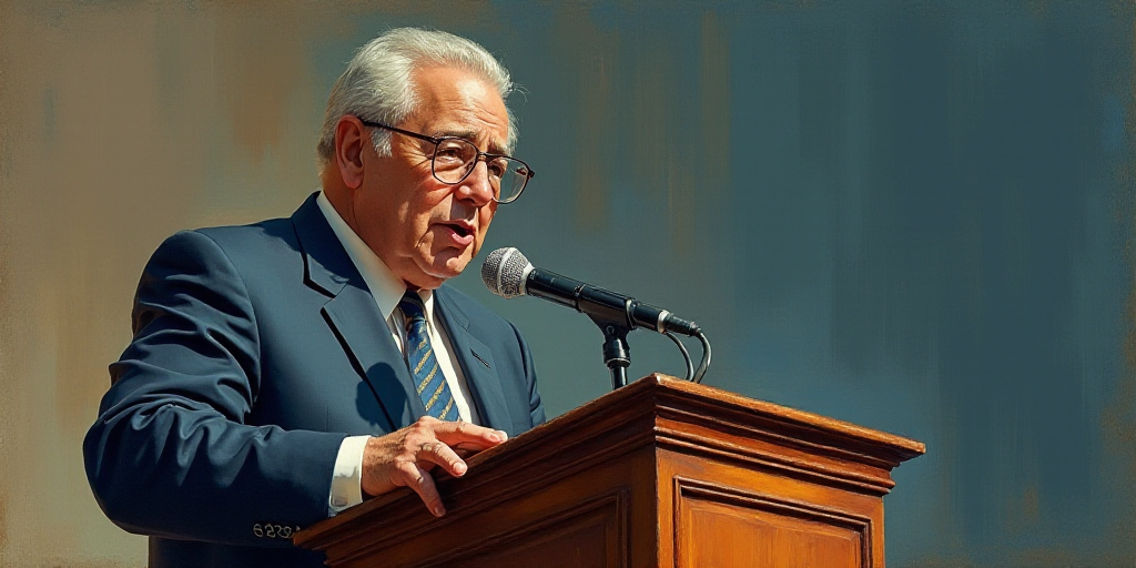 a man in a suit and tie giving a speech at a podium with a microphone in front of him, Carlos Franci