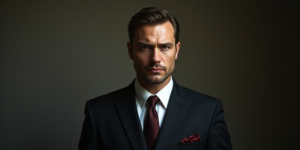 a man in a suit and tie looking at the camera with a serious look on his face and shoulders, ESAO, z