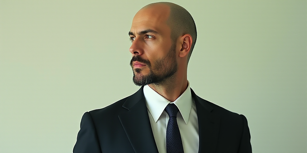 a man in a suit and tie looking off to the side with a serious look on his face and shoulder, Carlos