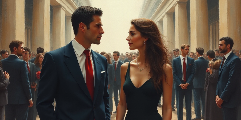 a man in a suit and tie standing next to a woman in a crowd of people in a building, Eduardo Lefebvr