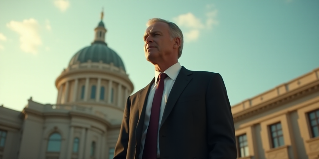 a man in a suit and tie standing in front of a building with a dome on it's side, Donald Roller Wils