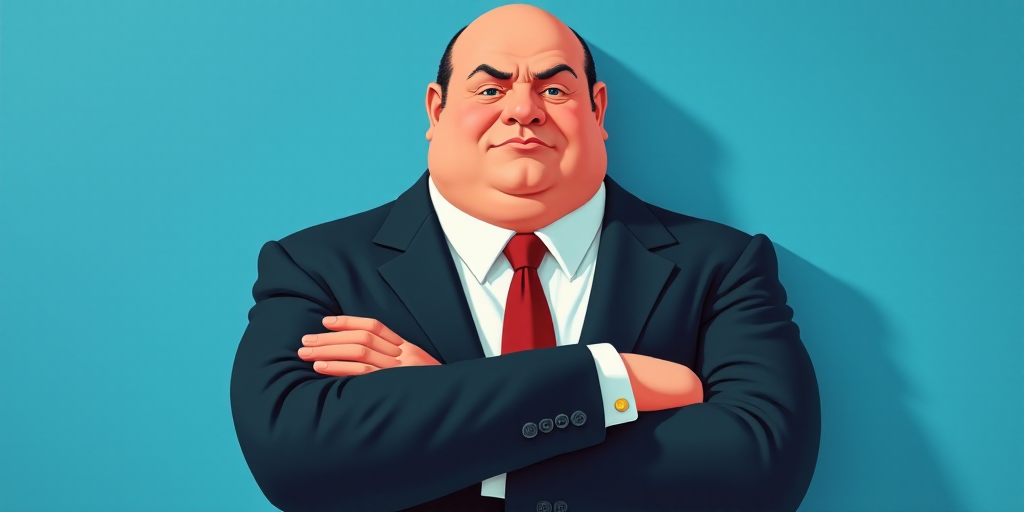 a man in a suit and tie with his arms crossed and his arms crossed, with a blue background, Fernando