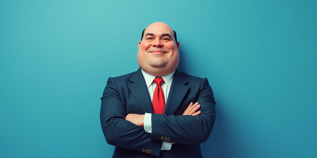 a man in a suit and tie with his arms crossed and his arms crossed, with a blue background, Fernando