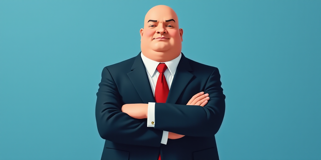 a man in a suit and tie with his arms crossed and his arms crossed, with a blue background, Fernando