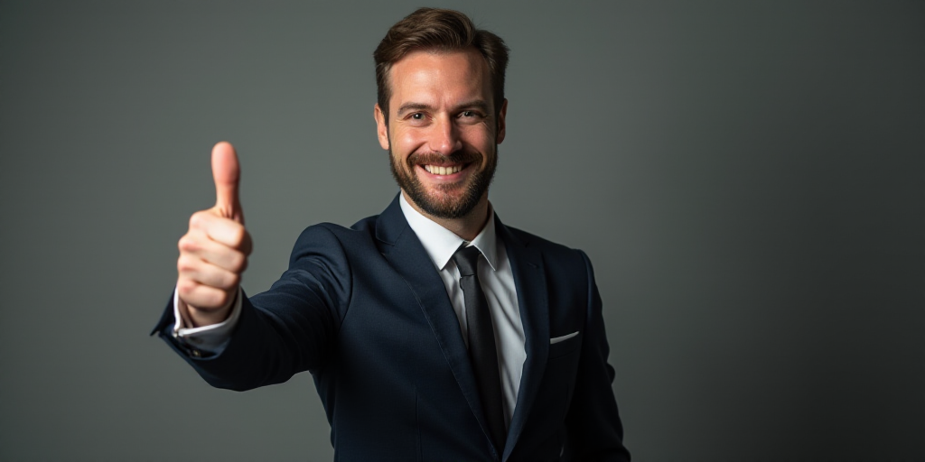 a man in a suit giving a thumbs up sign at the camera with his hand up in the air, Avgust Černigoj,
