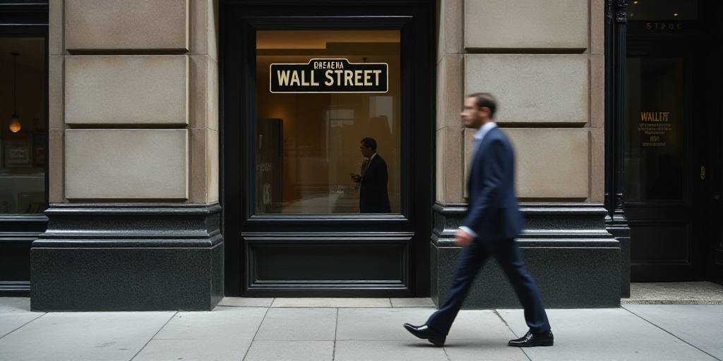 a man in a suit walks past a wall street sign on a building in new york city, ny, Andries Stock, mit