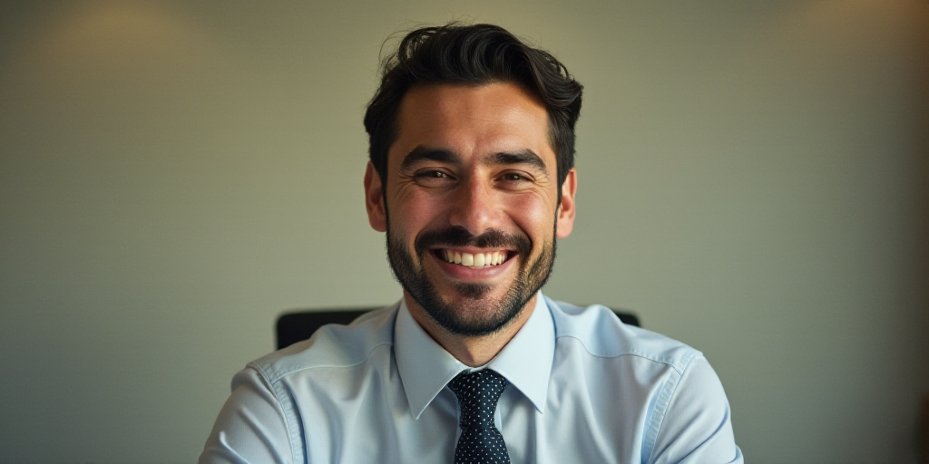 a man in a tie is smiling for the camera with a caption in spanish above him that reads, enrique cam