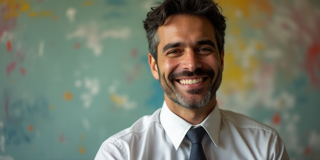 a man in a tie is smiling for the camera with a caption in spanish above him that reads, enrique cam