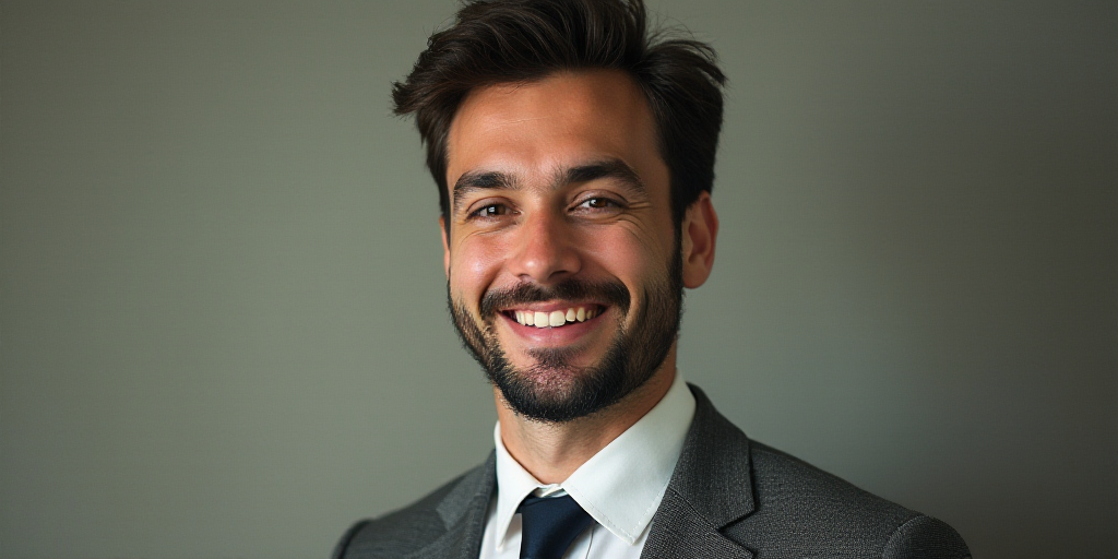 a man in a tie is smiling for the camera with a caption in spanish above him that reads, enrique cam