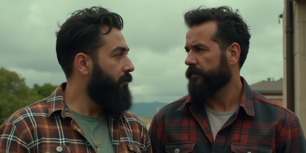 a man with a beard and a beard standing next to a man with a beard and a plaid shirt, Estuardo Maldo