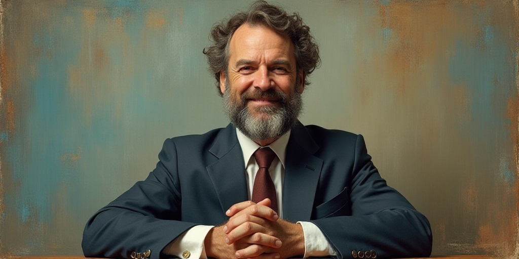 a man with a beard and a tie is smiling for the camera with his hands folded in front of him, Edward