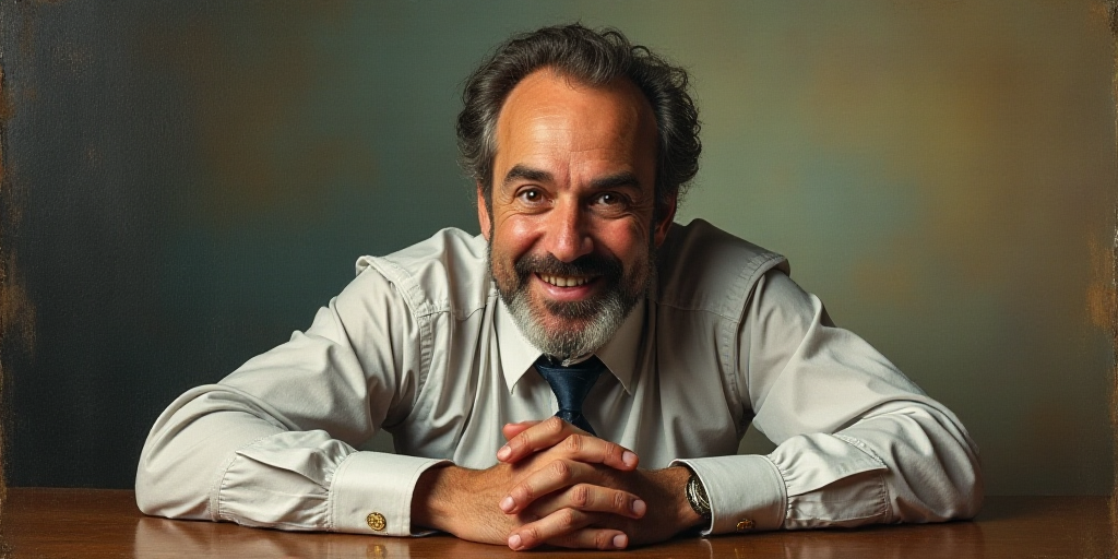 a man with a beard and a tie is smiling for the camera with his hands folded in front of him, Edward