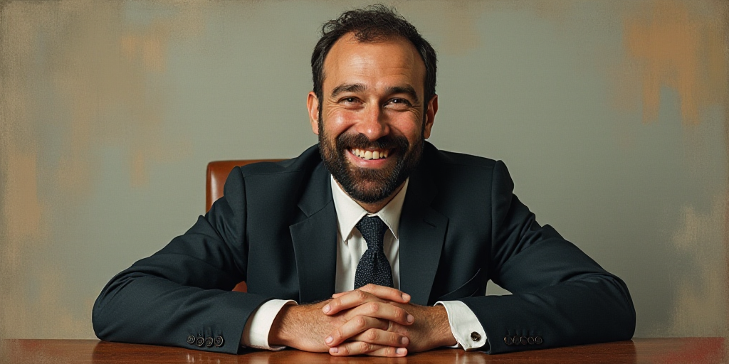 a man with a beard and a tie is smiling for the camera with his hands folded in front of him, Edward