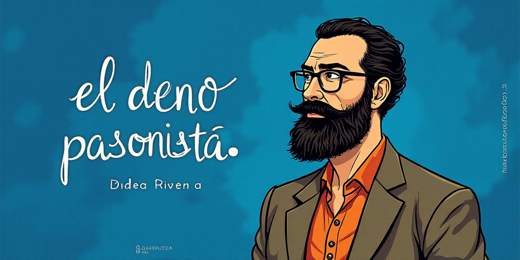 a man with a beard and glasses standing in front of a blue background with the words, el pasonista,