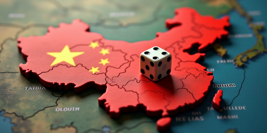 a map of china with a dice and a flag on it and a map of the united states in the background, Cui Ba