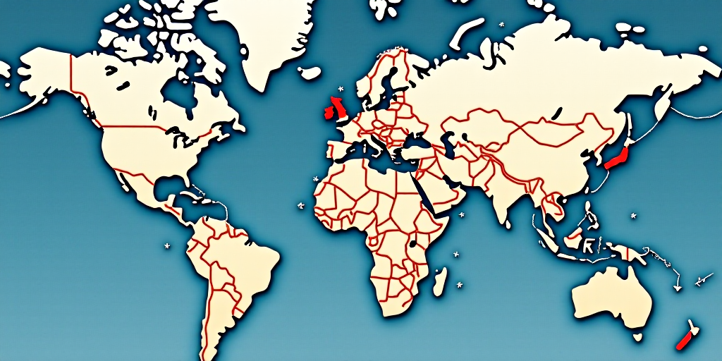 a map of the earth with different areas labeled in blue and red and blue arrows pointing to differen