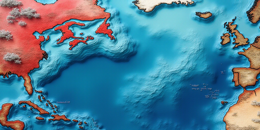 a map of the ocean with different areas marked in red and blue and a map of the ocean with different